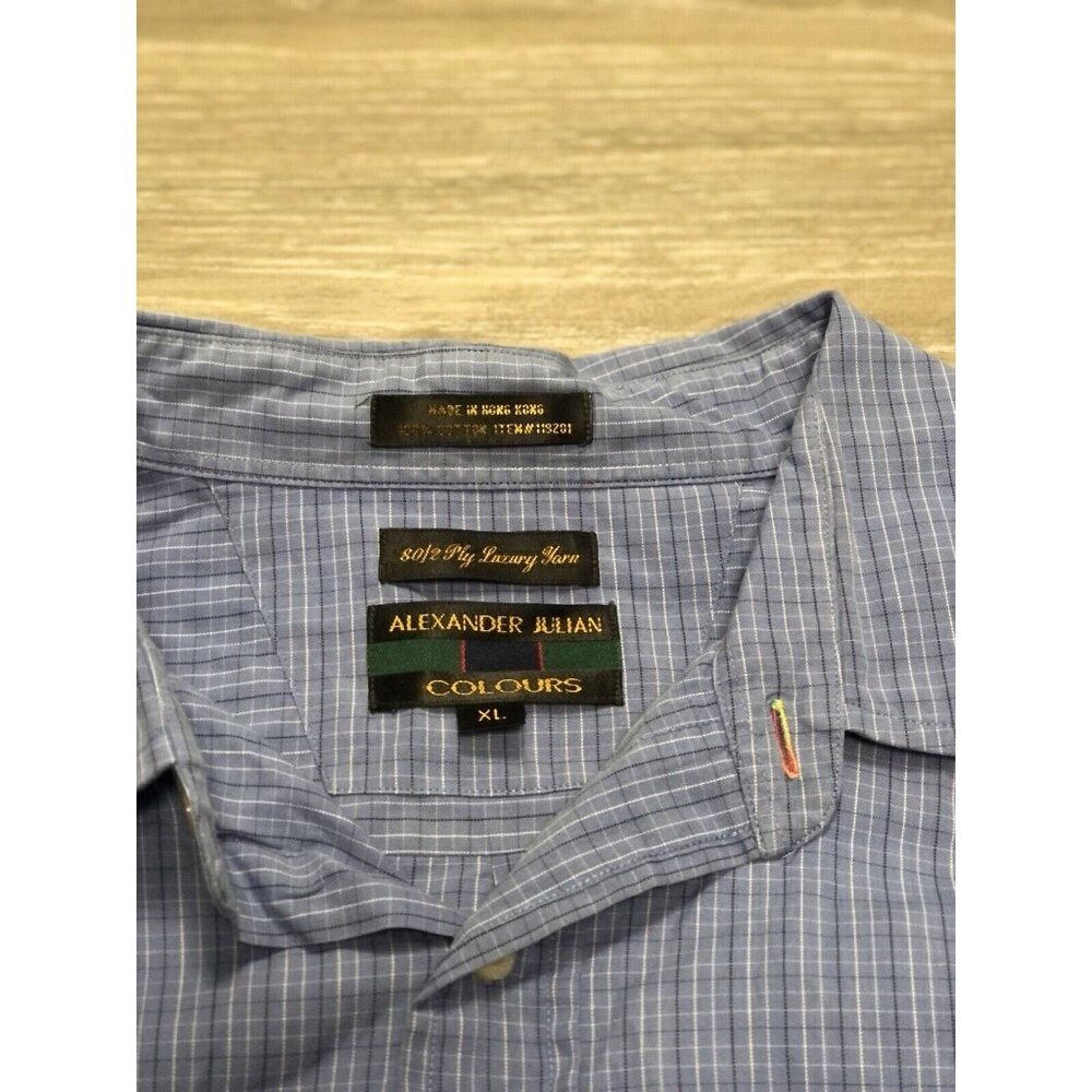 Vintage Colours By Alexander‎ Julian Shirt Men SZ XL Blue Plaid Polo Y2K Office